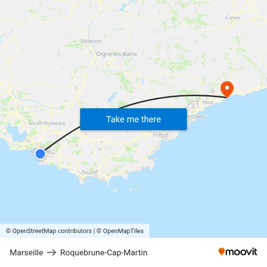 Marseille to Roquebrune-Cap-Martin map