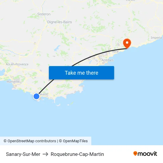 Sanary-Sur-Mer to Roquebrune-Cap-Martin map