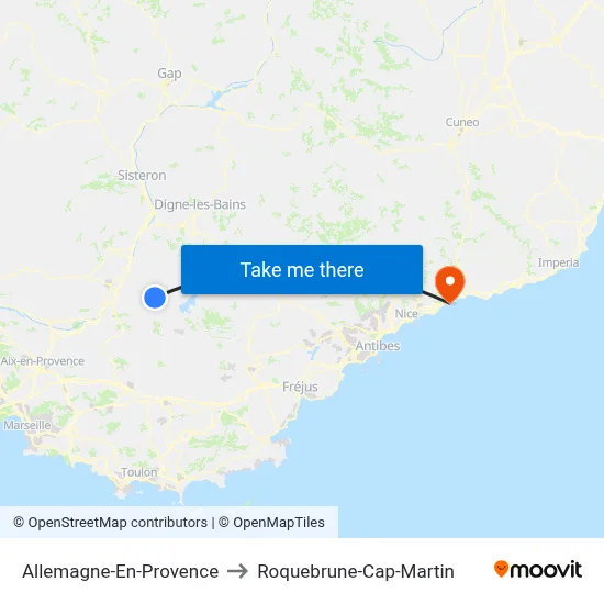 Allemagne-En-Provence to Roquebrune-Cap-Martin map