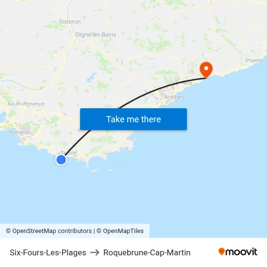 Six-Fours-Les-Plages to Roquebrune-Cap-Martin map