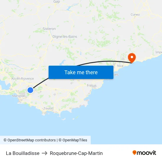 La Bouilladisse to Roquebrune-Cap-Martin map