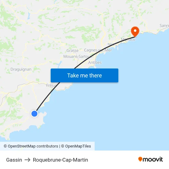 Gassin to Roquebrune-Cap-Martin map