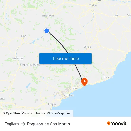 Eygliers to Roquebrune-Cap-Martin map