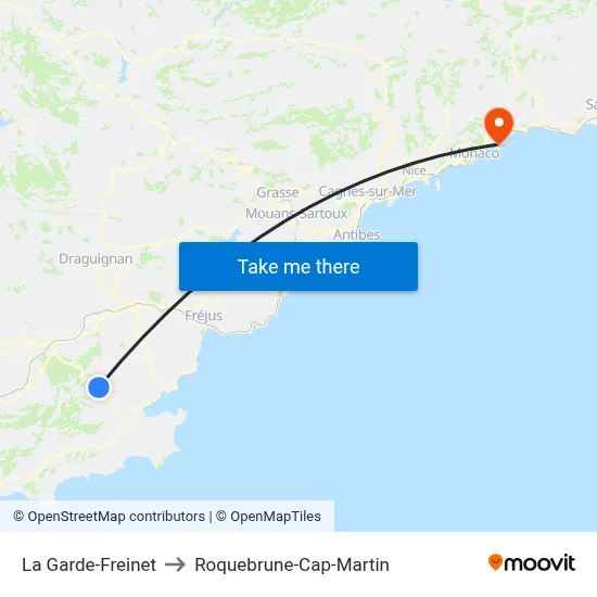 La Garde-Freinet to Roquebrune-Cap-Martin map