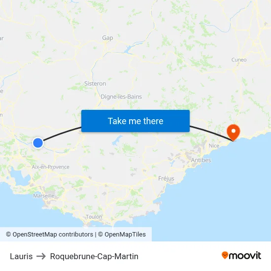 Lauris to Roquebrune-Cap-Martin map