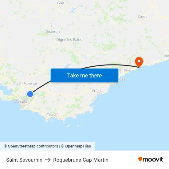 Saint-Savournin to Roquebrune-Cap-Martin map