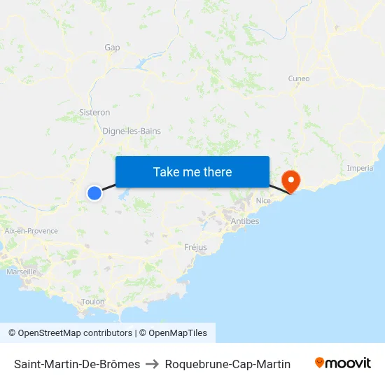 Saint-Martin-De-Brômes to Roquebrune-Cap-Martin map