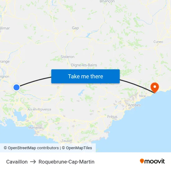 Cavaillon to Roquebrune-Cap-Martin map