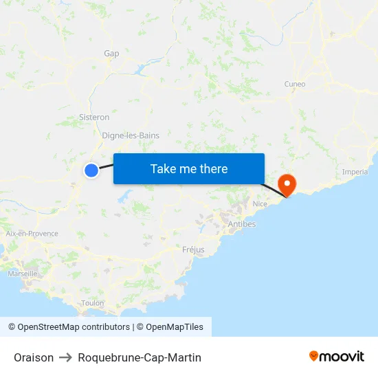 Oraison to Roquebrune-Cap-Martin map