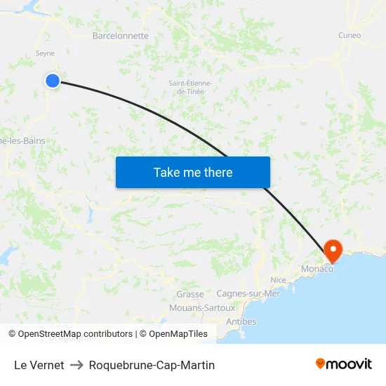 Le Vernet to Roquebrune-Cap-Martin map
