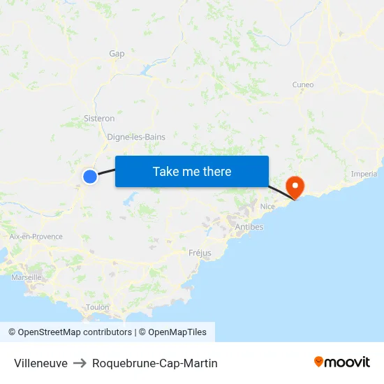 Villeneuve to Roquebrune-Cap-Martin map