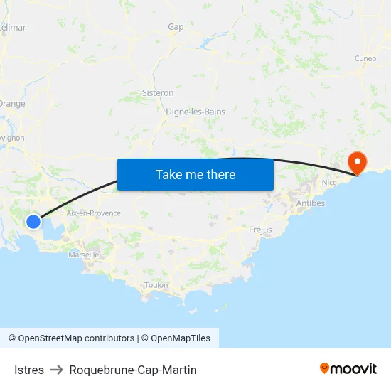 Istres to Roquebrune-Cap-Martin map