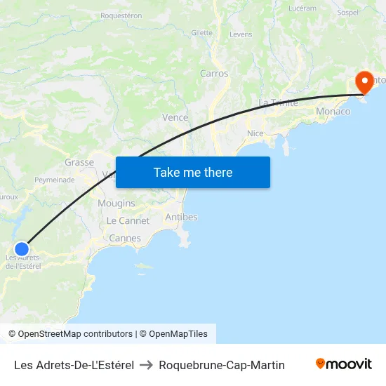 Les Adrets-De-L'Estérel to Roquebrune-Cap-Martin map