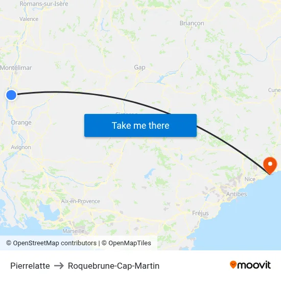 Pierrelatte to Roquebrune-Cap-Martin map