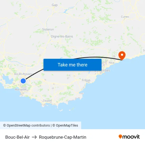 Bouc-Bel-Air to Roquebrune-Cap-Martin map