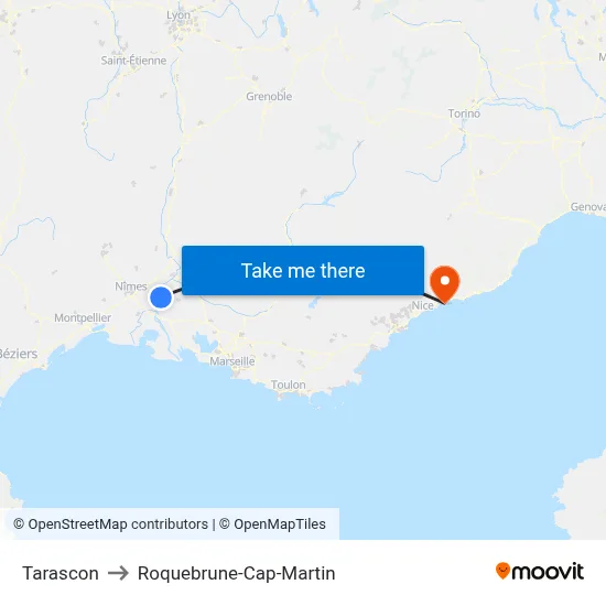Tarascon to Roquebrune-Cap-Martin map