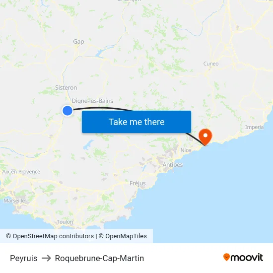 Peyruis to Roquebrune-Cap-Martin map