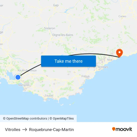Vitrolles to Roquebrune-Cap-Martin map