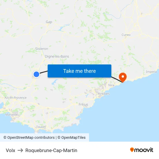 Volx to Roquebrune-Cap-Martin map