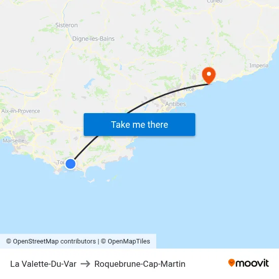 La Valette-Du-Var to Roquebrune-Cap-Martin map