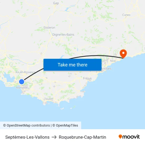 Septèmes-Les-Vallons to Roquebrune-Cap-Martin map