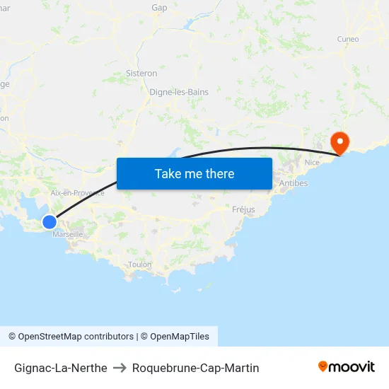 Gignac-La-Nerthe to Roquebrune-Cap-Martin map