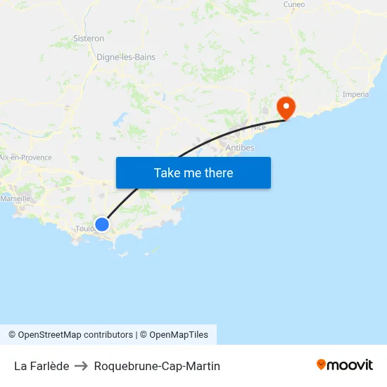 La Farlède to Roquebrune-Cap-Martin map