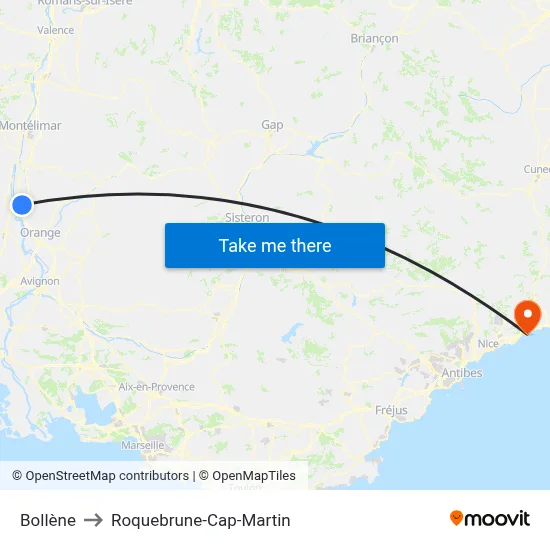 Bollène to Roquebrune-Cap-Martin map