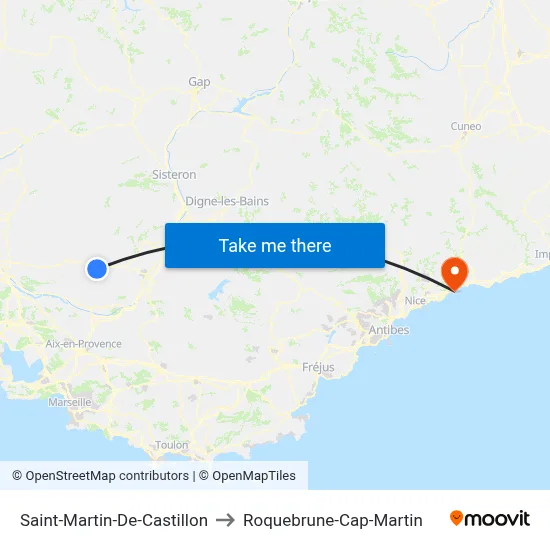Saint-Martin-De-Castillon to Roquebrune-Cap-Martin map