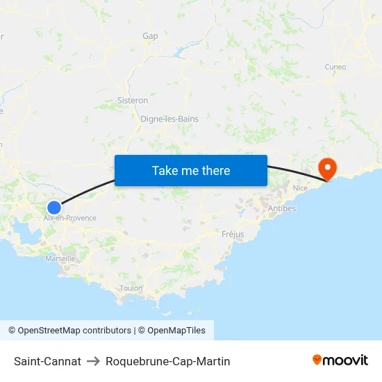 Saint-Cannat to Roquebrune-Cap-Martin map