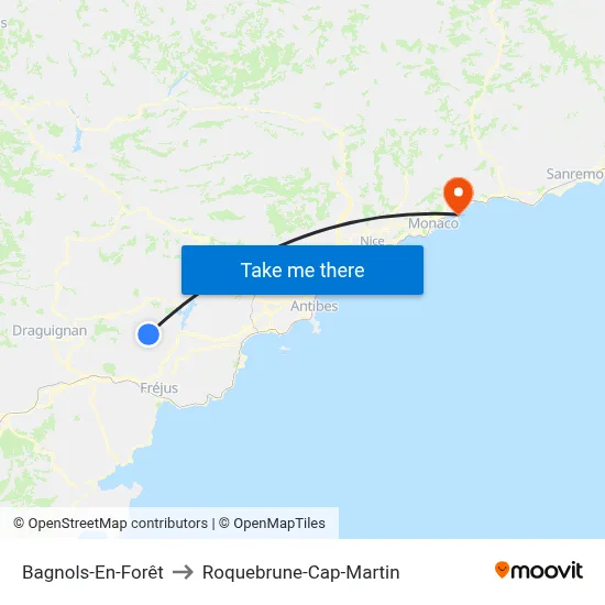 Bagnols-En-Forêt to Roquebrune-Cap-Martin map