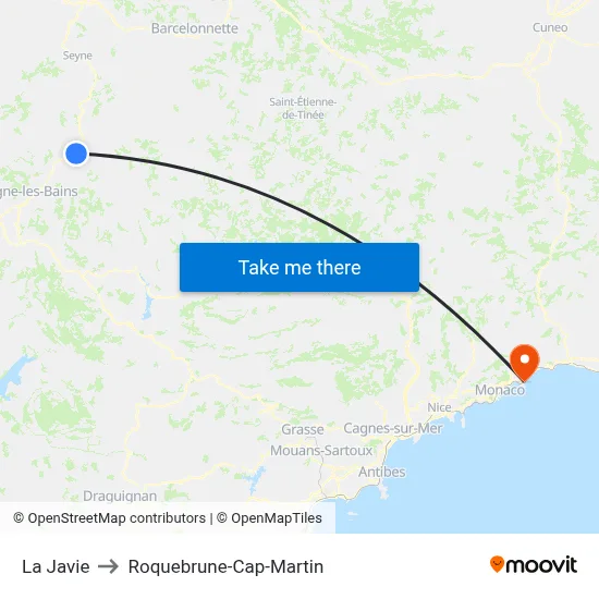 La Javie to Roquebrune-Cap-Martin map