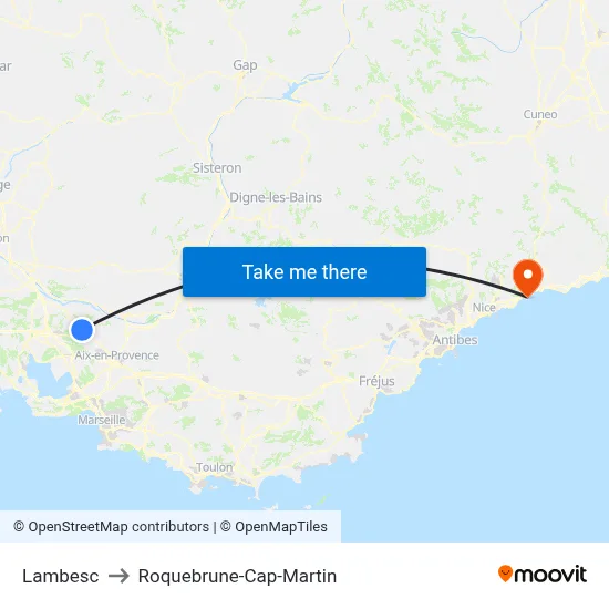 Lambesc to Roquebrune-Cap-Martin map