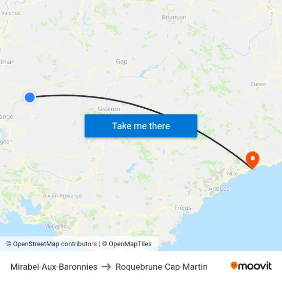 Mirabel-Aux-Baronnies to Roquebrune-Cap-Martin map