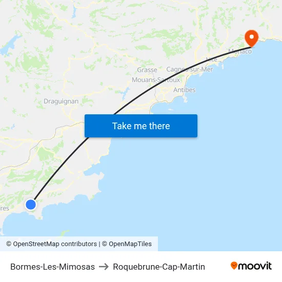 Bormes-Les-Mimosas to Roquebrune-Cap-Martin map