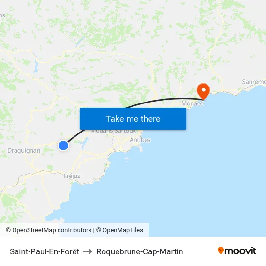 Saint-Paul-En-Forêt to Roquebrune-Cap-Martin map