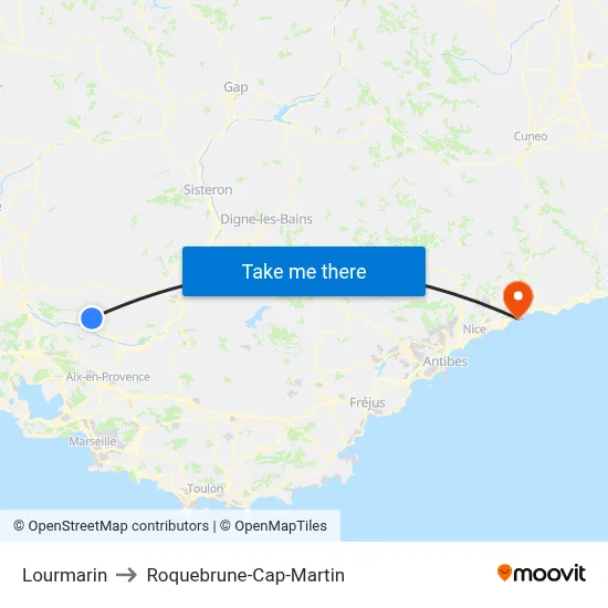 Lourmarin to Roquebrune-Cap-Martin map