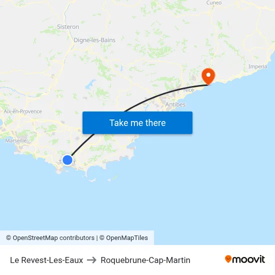 Le Revest-Les-Eaux to Roquebrune-Cap-Martin map