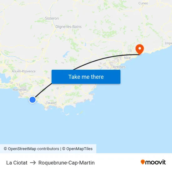 La Ciotat to Roquebrune-Cap-Martin map