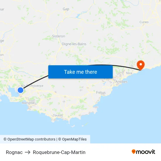 Rognac to Roquebrune-Cap-Martin map