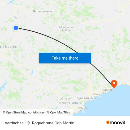 Verdaches to Roquebrune-Cap-Martin map