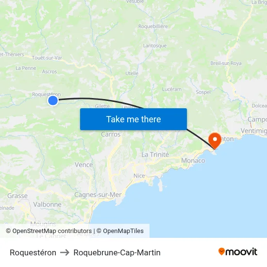 Roquestéron to Roquebrune-Cap-Martin map