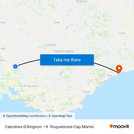 Cabrières-D'Avignon to Roquebrune-Cap-Martin map