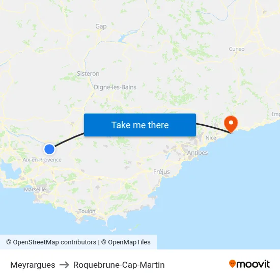 Meyrargues to Roquebrune-Cap-Martin map