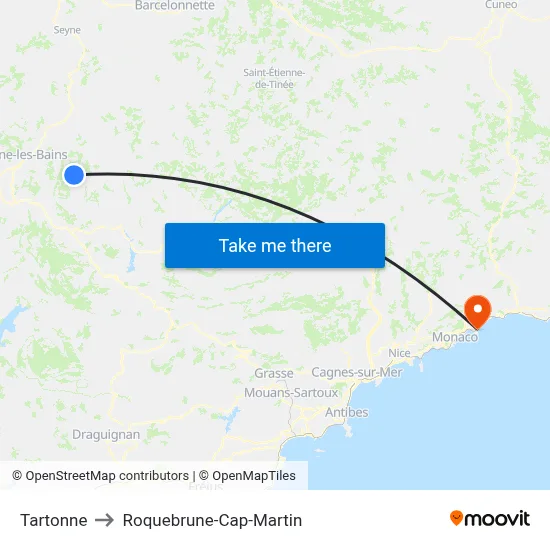 Tartonne to Roquebrune-Cap-Martin map