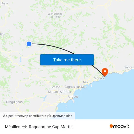 Méailles to Roquebrune-Cap-Martin map
