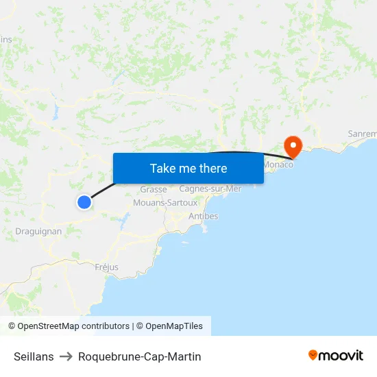 Seillans to Roquebrune-Cap-Martin map