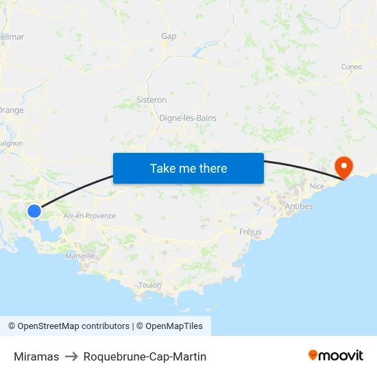 Miramas to Roquebrune-Cap-Martin map
