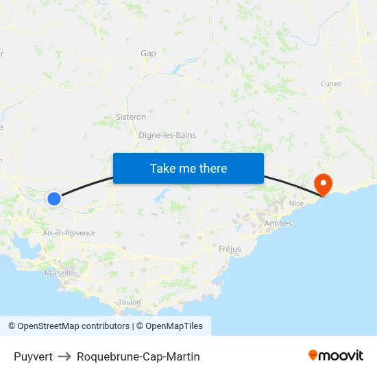 Puyvert to Roquebrune-Cap-Martin map