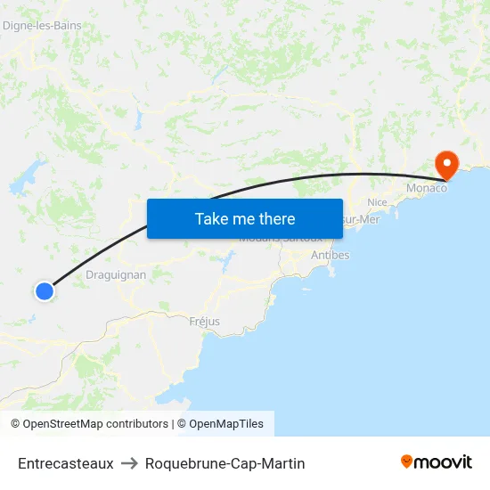 Entrecasteaux to Roquebrune-Cap-Martin map